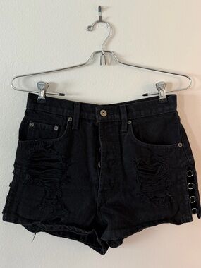 Carmar Black Distressed High-Rise Jean Shorts with Side Grommet Detail